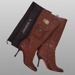 A. Testoni Italian Brown Leather Knee-High Boots EU 38